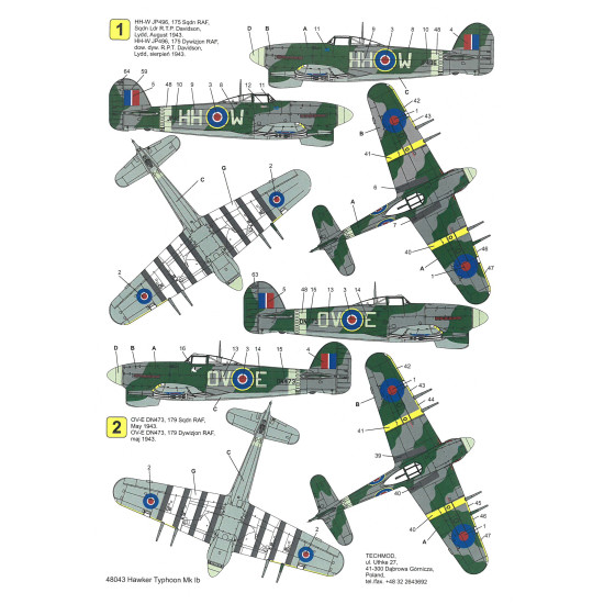 Techmod 48043 1/48 Hawker Typhoon Ib 1943 British Bomber Aircraft Wet Decal Wwii