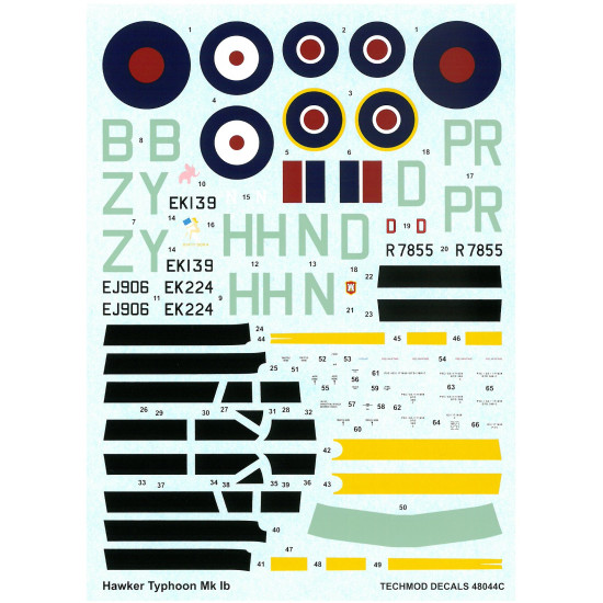 Techmod 48044 1/48 Hawker Typhoon Ib 1943 British Bomber Aircraft Wet Decal Wwii Techmod 48044 1/48 Hawker Typhoon Ib 1943 British Bomber Aircraft Wet Decal Wwii