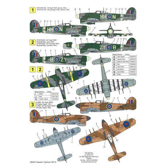 Techmod 48044 1/48 Hawker Typhoon Ib 1943 British Bomber Aircraft Wet Decal Wwii Techmod 48044 1/48 Hawker Typhoon Ib 1943 British Bomber Aircraft Wet Decal Wwii