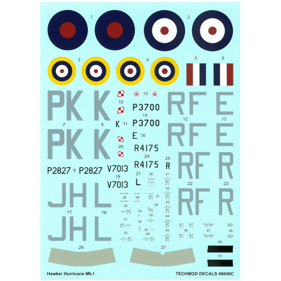 Techmod 48046 1/48 Hawker Hurricane Mk I Fighter Aircraft Polish Wet Decal Wwii