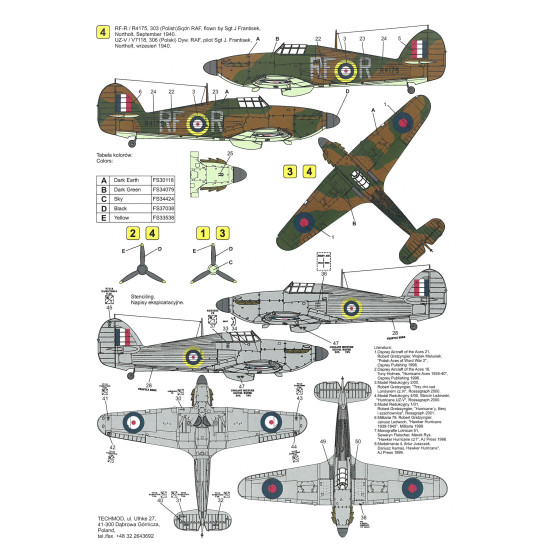 Techmod 48046 1/48 Hawker Hurricane Mk I Fighter Aircraft Polish Wet Decal Wwii