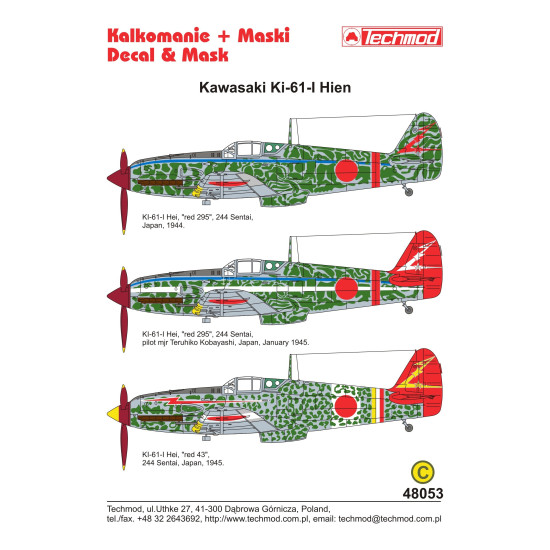 Techmod 48053 1/48 Kawasaki Ki-61 Hien Red Japan 1944-45 Aircraft Wet Decal Wwii