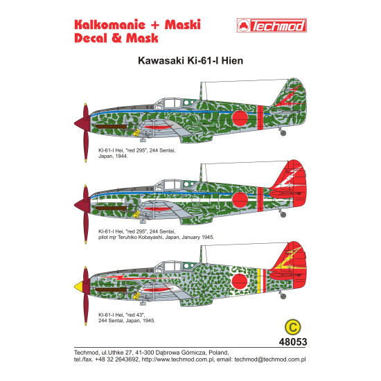 Techmod 48053 1/48 Kawasaki Ki-61 Hien Red Japan 1944-45 Aircraft Wet Decal Wwii