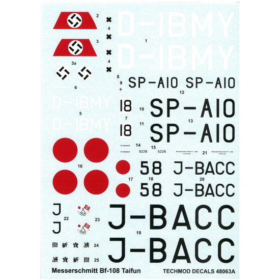 Techmod 48063 1/48 Messerschmitt Bf 108 Taifun Aircraft Wet Decal Wwii