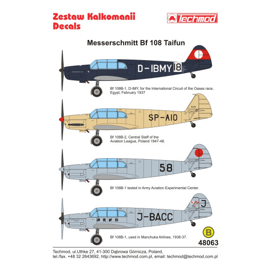 Techmod 48063 1/48 Messerschmitt Bf 108 Taifun Aircraft Wet Decal Wwii