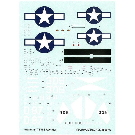 Techmod 48067 1/48 Grumman Tbm-3 Avenger Torpedo Bomber 1945 Aircraft Wet Decal