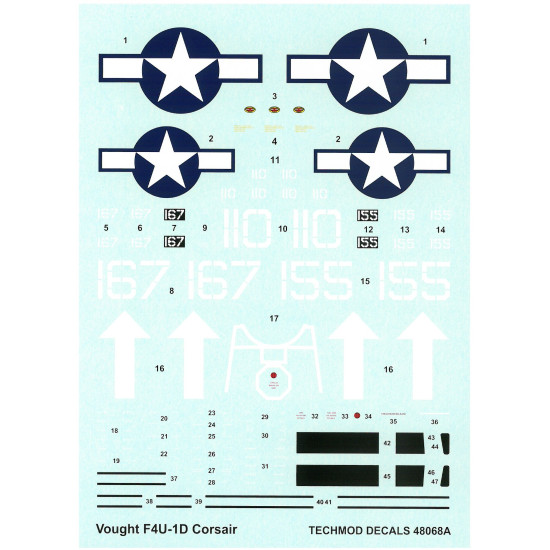 Techmod 48068 1/48 Vought F4u-1d Corsair 1945 Us Fighter Aircraft Wet Decal