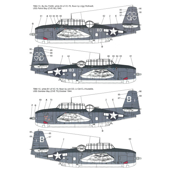 Techmod 48069 1/48 Grumman Tbm-1c Avenger Us Torpedo Bomber Aircraft Wet Decal