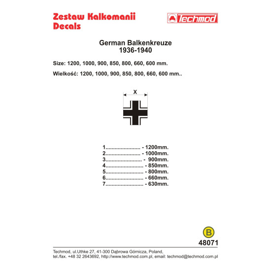 Techmod 48071 1/48 German Luftwaffe Balkenkreuz 1936-1940 Aircraft Wet Decal