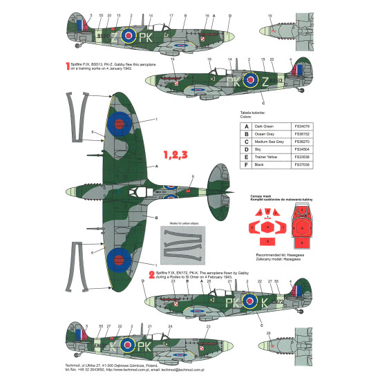 Techmod 48075 1/48 Supermarine Spitfire F.ix Gabreskis Spitfires Wet Decal W/Mask Techmod 48075 1/48 Supermarine Spitfire F.ix Gabreskis Spitfires Wet Decal W/Mask
