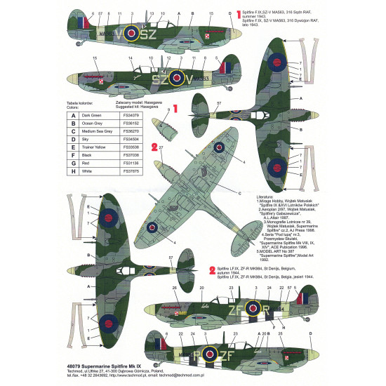 Techmod 48079 1/48 Supermarine Spitfire Ix Polish Aircraft Wet Decal W/Masks Wwii