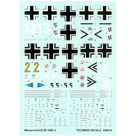 Techmod 48081 1/48 Messerschmitt Bf 109e-4 1940 Wet Decal Wwii W/Mask For Canopy