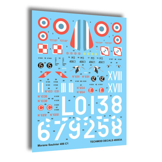 Techmod 48083 1/48 Morane-saulnier Ms-406c1 French Fighter Wet Decal Wwii W/Mask