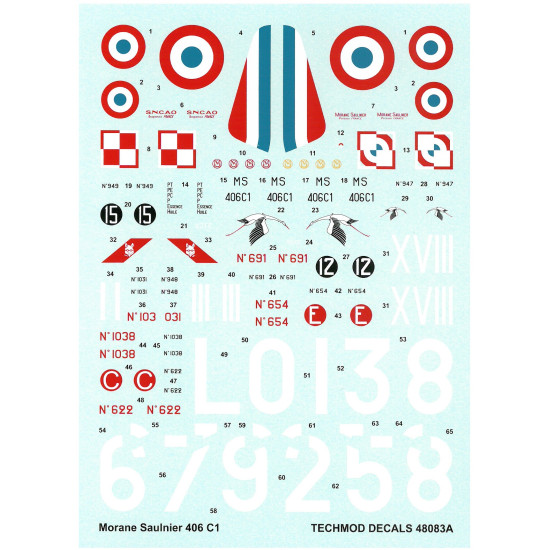 Techmod 48083 1/48 Morane-saulnier Ms-406c1 French Fighter Wet Decal Wwii W/Mask