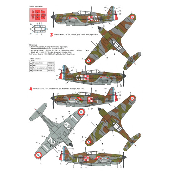 Techmod 48083 1/48 Morane-saulnier Ms-406c1 French Fighter Wet Decal Wwii W/Mask