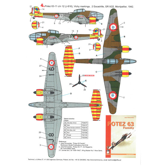 Techmod 48087 1/48 Potez 63-11 French Fighter Wet Decal Wwii W/Mask Wwii