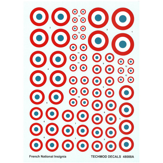 Techmod 48088 1/48 French National Insignia 1938-1942 Wet Decal Wwii