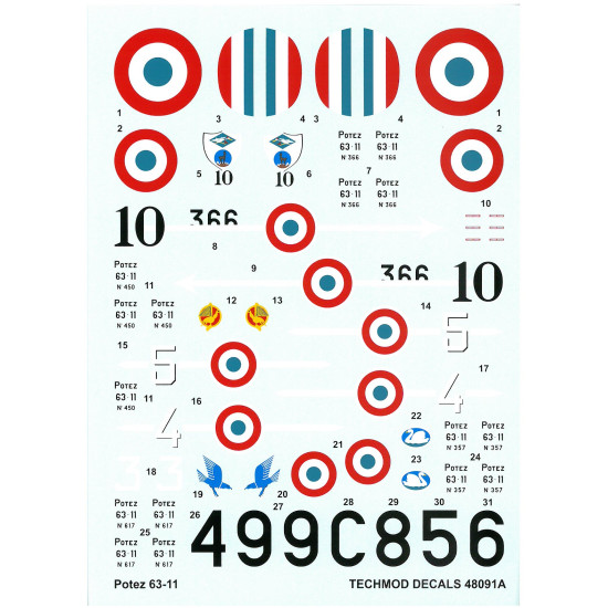 Techmod 48091 1/48 Potez 63-11 Polish Fighter Aircraft Wet Decal Wwii