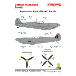 Techmod 48093 1/48 Supermarine Spitfire I-xvi Stencils Aircraft Wet Decal Wwii