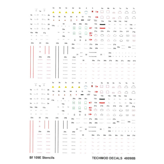 Techmod 48098 1/48 Stencils For Messerschmitt Bf 109e Aircraft Wet Decal Wwii