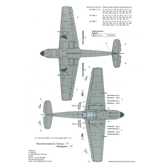 Techmod 48098 1/48 Stencils For Messerschmitt Bf 109e Aircraft Wet Decal Wwii