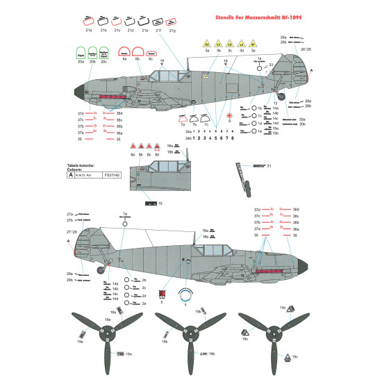 Techmod 48098 1/48 Stencils For Messerschmitt Bf 109e Aircraft Wet Decal Wwii