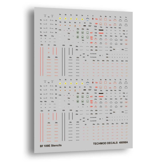 Techmod 48098 1/48 Stencils For Messerschmitt Bf 109e Aircraft Wet Decal Wwii