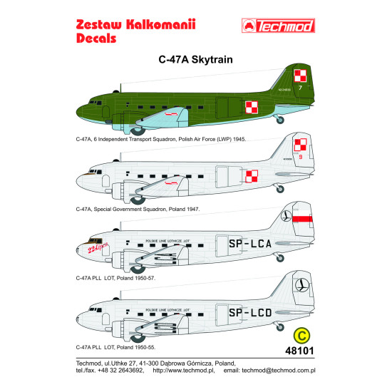 Techmod 48101 1/48 C-47a Skytrain Polish Aircraft Wet Decal