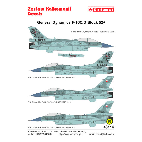 Techmod 48114 1/48 F-16 C/D Block 52 Polish 2011-2012 Aircraft Wet Decal