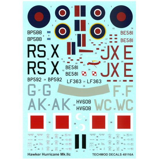 Techmod 48116 1/48 Hawker Hurricane Iic British Fighter Aircraft Wet Decal Wwii