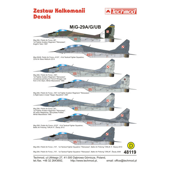 Techmod 48119 1/48 Mig-29a/G/Ub Polish Fighter Aircraft Wet Decal