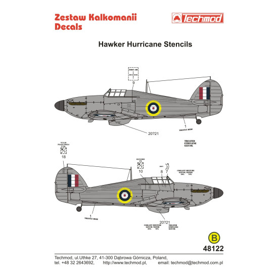 Techmod 48122 1/48 Hawker Hurricane Stencils Aircraft Wet Decal Techmod 48122 1/48 Hawker Hurricane Stencils Aircraft Wet Decal