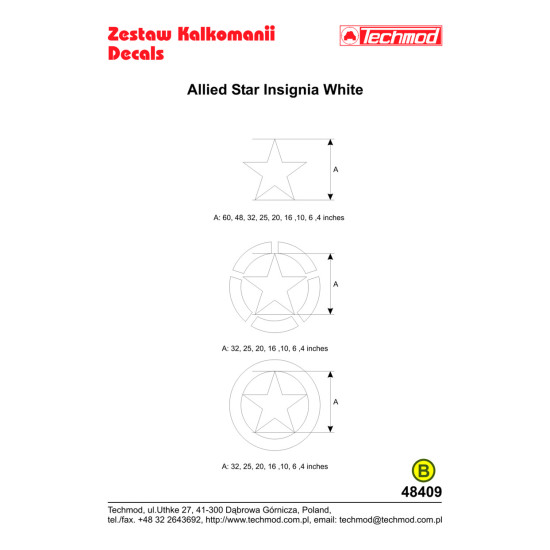 Techmod 48409 1/48 Allied Stars Insignia Circles White Wet Decal Wwii