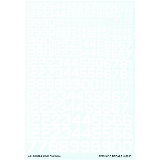 Techmod 48805 1/48 U.s. Serial And Code Numbers, White For Aircraft Wet Decal
