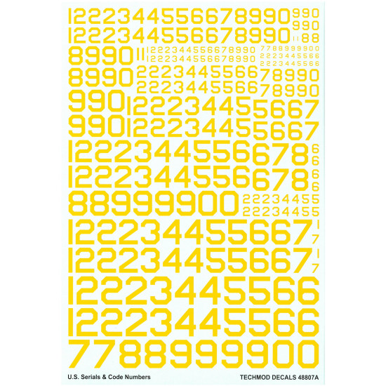 Techmod 48807 1/48 U.s. Serial And Code Numbers, Yellow For Aircraft Wet Decal