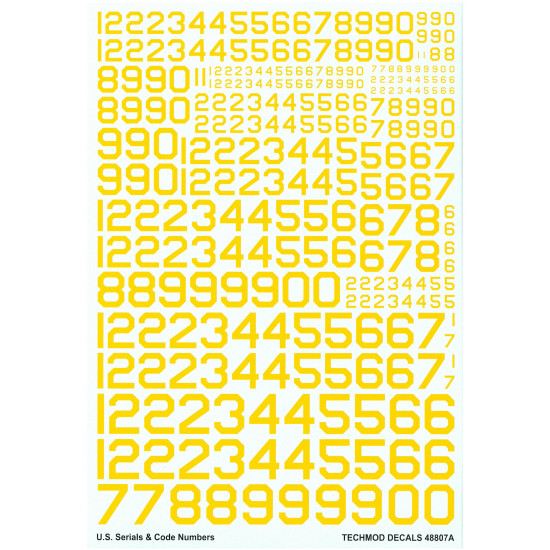 Techmod 48807 1/48 U.s. Serial And Code Numbers, Yellow For Aircraft Wet Decal