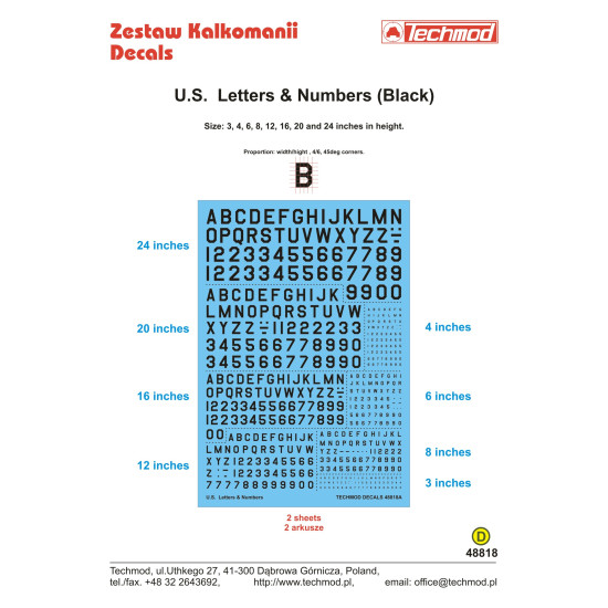 Techmod 48818 1/48 U.s. Letters And Numbers In Black For Aircraft Wet Decal