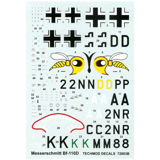 Techmod 72003 1/72 Messerschmitt Bf 110d Norway 1940-1941 Aircraft Wet Decal Wwii