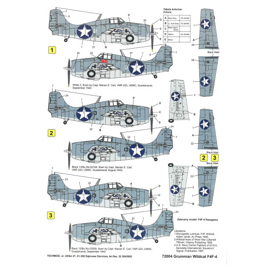 Techmod 72004 1/72 Grumman F4f-4 Wildcat Us Fighter 1942 Wet Decal Wwii