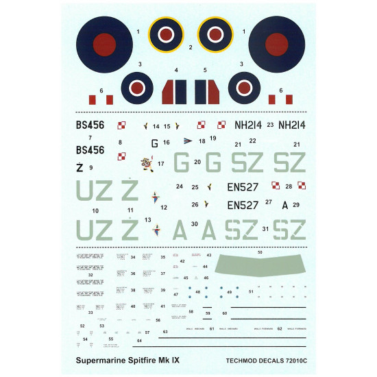 Techmod 72010 1/72 Supermarine Spitfire Mk.ix Polish Aircraft Wet Decal Wwii