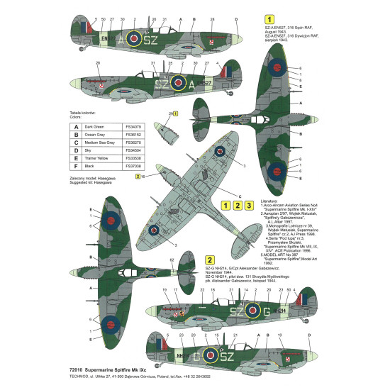 Techmod 72010 1/72 Supermarine Spitfire Mk.ix Polish Aircraft Wet Decal Wwii