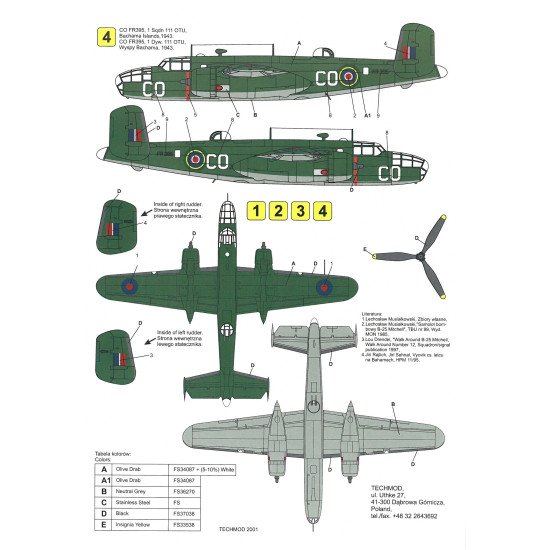 Techmod 72015 1/72 North American B-25c Mitchell Ii 1943 Aircraft Wet Decal Wwii