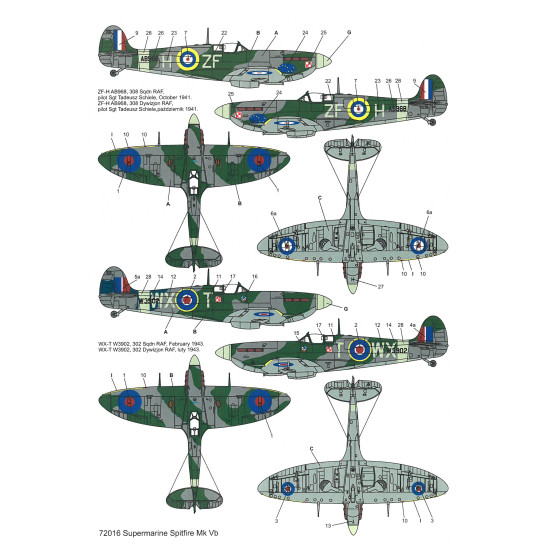 Techmod 72016 1/72 Supermarine Spitfire Mk Vb 1941-43 Aircraft Wet Decal Wwii