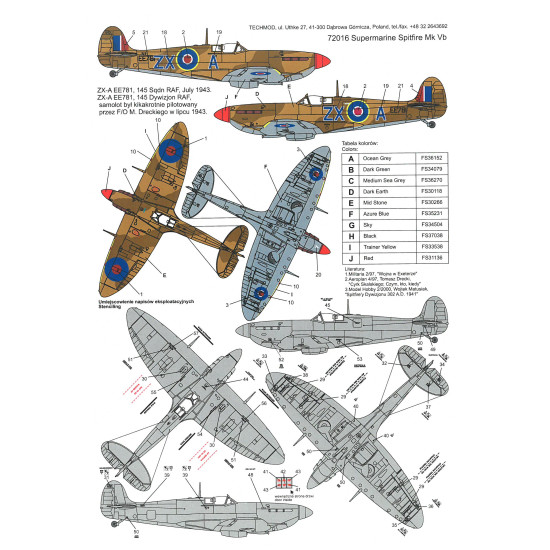 Techmod 72016 1/72 Supermarine Spitfire Mk Vb 1941-43 Aircraft Wet Decal Wwii