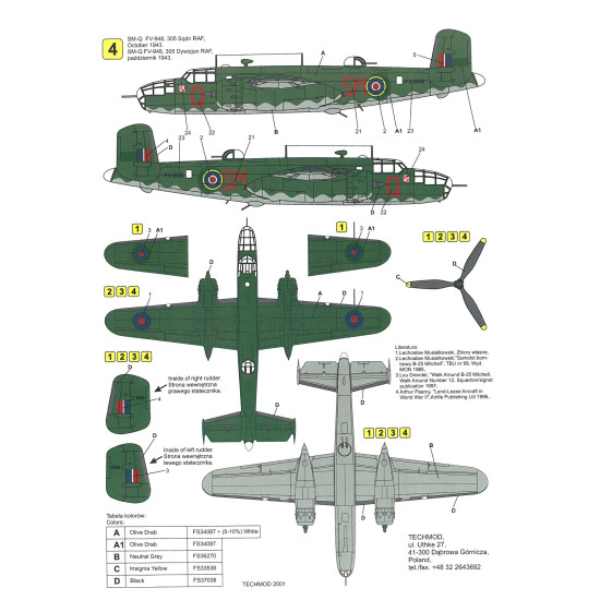 Techmod 72017 1/72 North American B-25d Mitchell Ii 1943 Aircraft Wet Decal Wwii