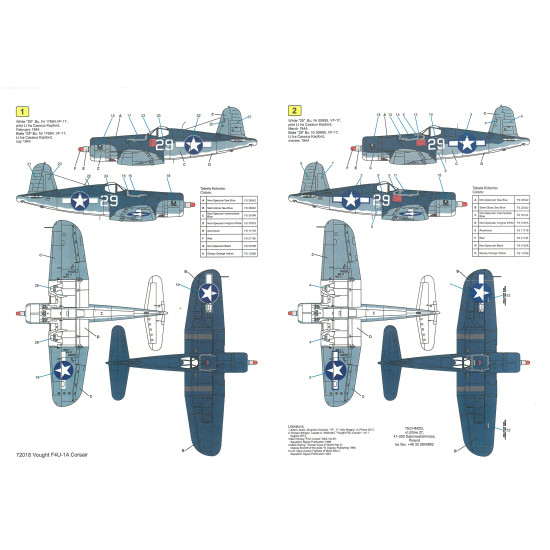 Techmod 72018 1/72 Vought F4u-1a Corsair Us Fighter Bomber 1944 Wet Decal Wwii