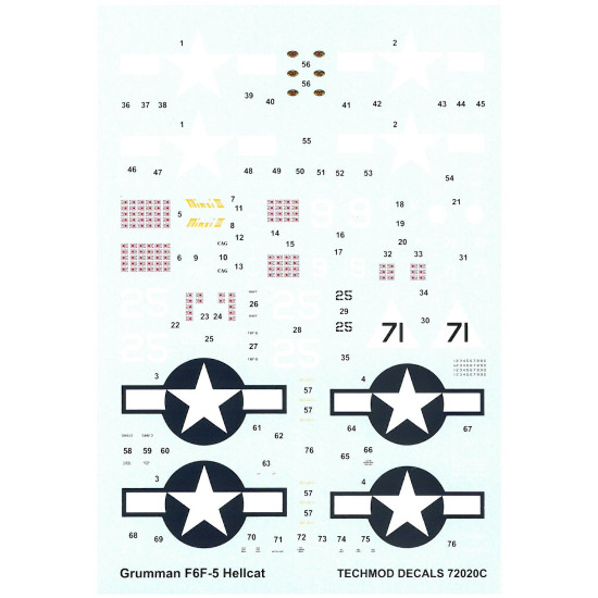 Techmod 72020 1/72 Grumman F6f-5 Hellcat 1944 Aircraft Wet Decal Wwii