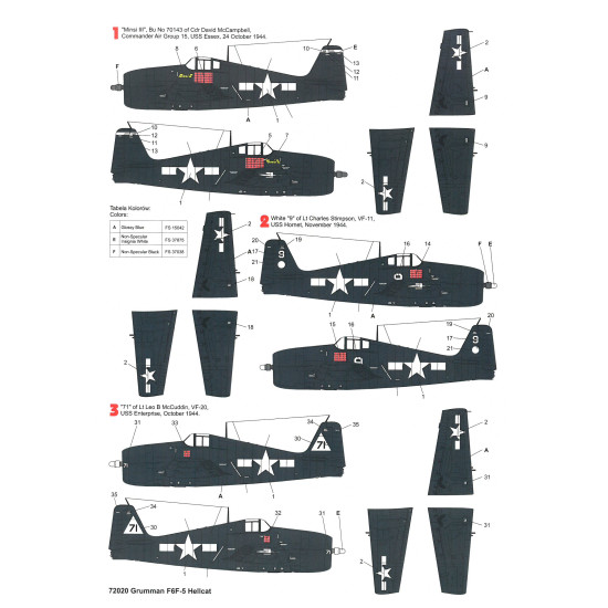 Techmod 72020 1/72 Grumman F6f-5 Hellcat 1944 Aircraft Wet Decal Wwii