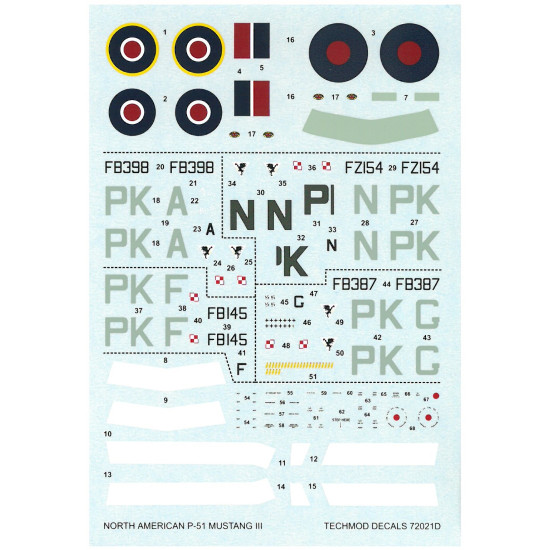 Techmod 72021 1/72 North American P-51 Mustang Iii 1944 Aircraft Wet Decal Wwii