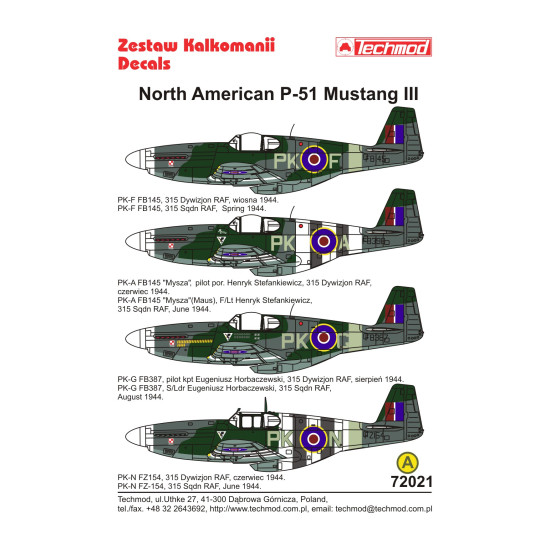 Techmod 72021 1/72 North American P-51 Mustang Iii 1944 Aircraft Wet Decal Wwii